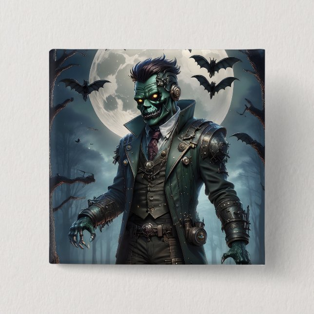Badge Carré 5 Cm Monstre de Frankenstein Steampunk Halloween (Devant)