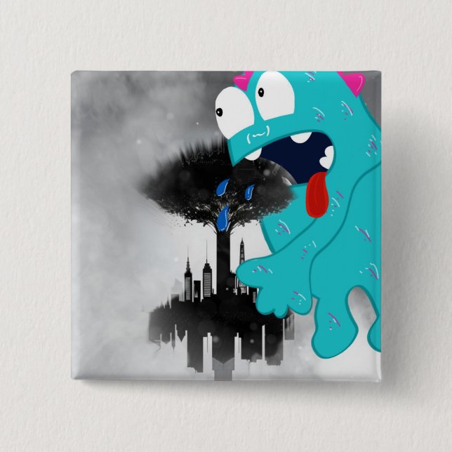 Badge Carré 5 Cm Monstre de pollution Acwpin (Devant)