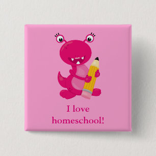 Badge Carré 5 Cm Monstre d'école familiale rose