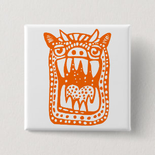 Badge Carré 5 Cm Monstre d'horreur - Orange