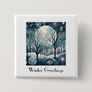 Badge Carré 5 Cm Moonlit Nordic Forest, personnalisable