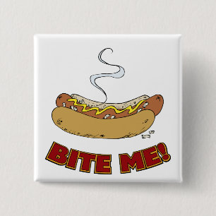 Badge Carré 5 Cm Mordez-moi - hot-dog