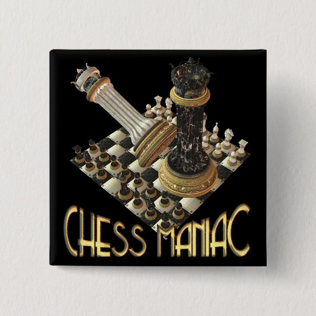 Badge Carré 5 Cm Mordu d'échecs (Devant)