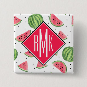 Badge Carré 5 Cm Motif au néon de pastèques d'aquarelle
