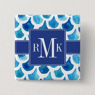 Badge Carré 5 Cm Motif bleu d'échelle d'aquarelle