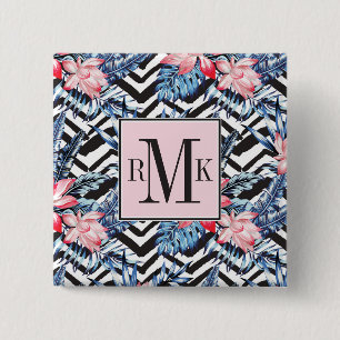 Badge Carré 5 Cm Motif de fleur tropical de Lotus