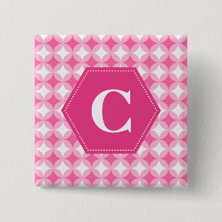Badge Carré 5 Cm Motif de monogramme rose blanc