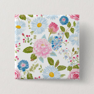 Badge Carré 5 Cm Motif de pivoines roses