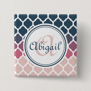 Badge Carré 5 Cm Motif en treillis marocain rose monogramme