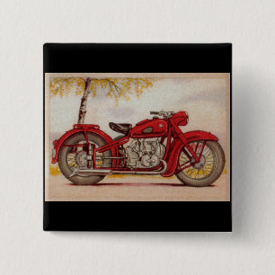 Badge Carré 5 Cm Moto rouge vintage