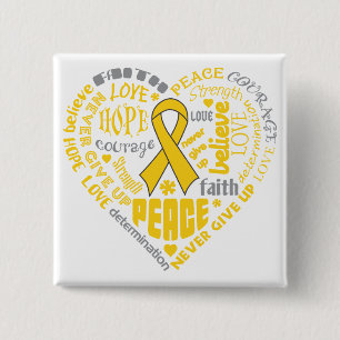 Badge Carré 5 Cm Mots de coeur de conscience de Cancer d'enfance