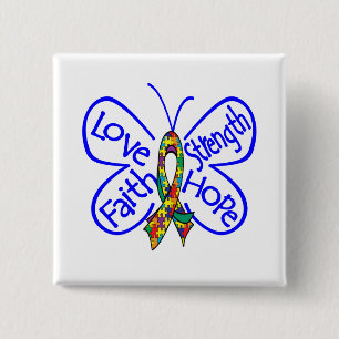 Badge Carré 5 Cm Mots de inspiration de papillon d'autisme
