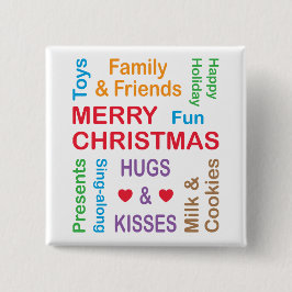 Badge Carré 5 Cm Mots de Noël des Fêtes