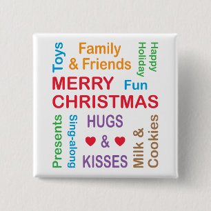 Badge Carré 5 Cm Mots de Noël des Fêtes