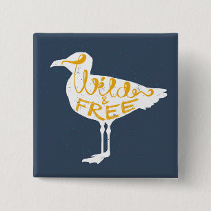 Badge Carré 5 Cm Mouette   sauvage et libre