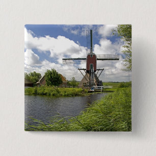 Badge Carré 5 Cm Moulin à vent le long d'un canal à l'est de Leiden