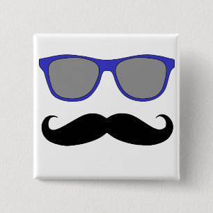 Badge Carré 5 Cm Moustache et humeur bleue de lunettes de soleil