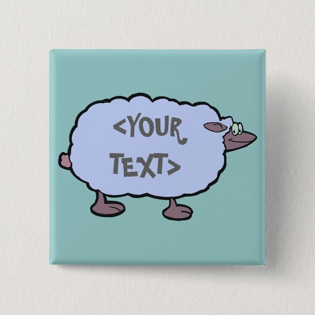 Badge Carré 5 Cm Mouton bleu,<YOUR TEXT> (Devant)