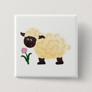 Badge Carré 5 Cm Mouton heureux