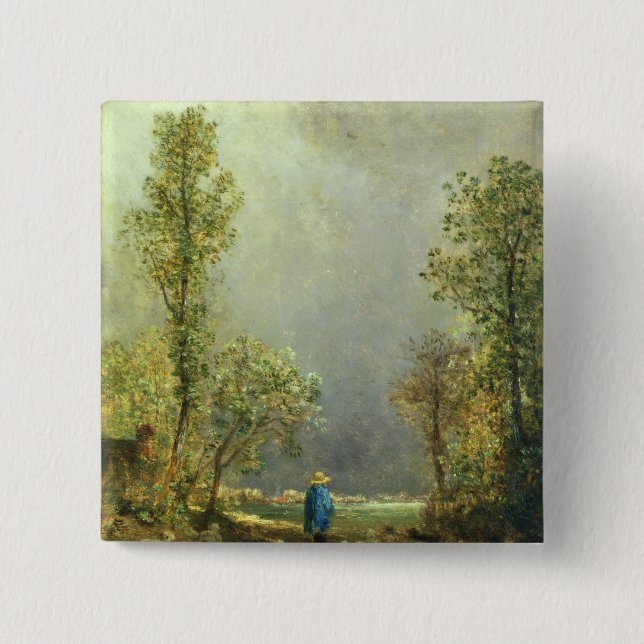 Badge Carré 5 Cm Moutons observant une tempête (Devant)