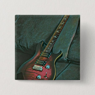 Badge Carré 5 Cm musicien guitare amoureux cadeau