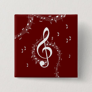 Badge Carré 5 Cm Musique de clé de sol climaxique rouge