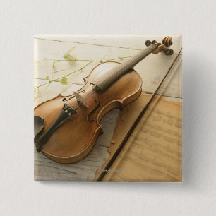 Badge Carré 5 Cm Musique de violon et de feuille