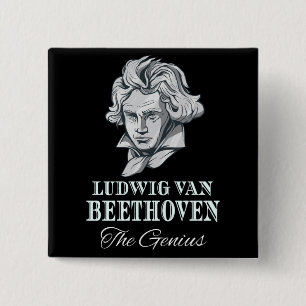 Badge Carré 5 Cm Musique - Ludwig Van Beethoven Le Génie
