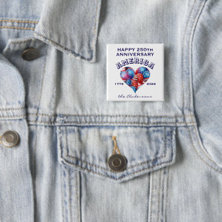 Badge Carré 5 Cm Name Happy Anniversary America Heart Balloons