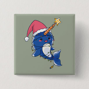 Badge Carré 5 Cm Narwhale de Noël