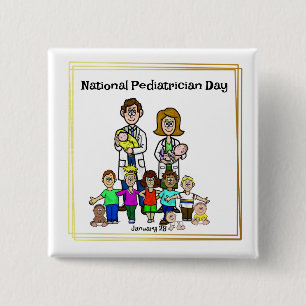 Badge Carré 5 Cm National Pediatrician Day Button with Doctors Kids