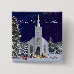 Badge Carré 5 Cm Nativité à l'église