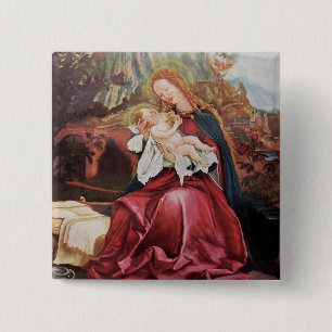 BADGE CARRÉ 5 CM NATIVITÉ AVEC ANGELS - MAGIE DE NOËL