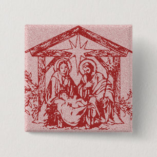 Badge Carré 5 Cm Nativité rouge