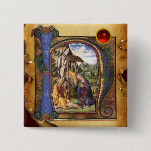 Badge Carré 5 Cm NATIVITY PARCHMENT Red Ruby Monogram