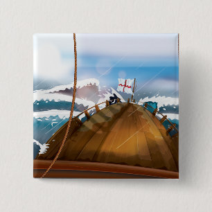 Badge Carré 5 Cm Navire de tempête de l'océan Atlantique