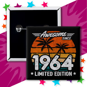 Badge Carré 5 Cm Né 1964 Limited Edition Retro Awesome depuis 1964