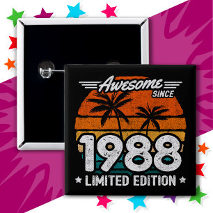 Badge Carré 5 Cm Né 1988 Limited Edition Retro Awesome depuis 1988