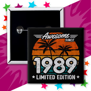 Badge Carré 5 Cm Né 1989 Limited Edition Retro Awesome depuis 1989
