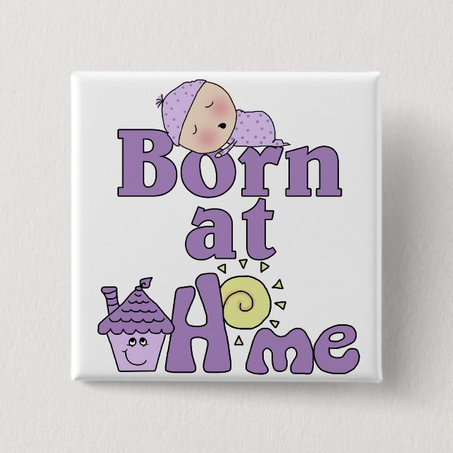 Badge Carré 5 Cm Né À La Maison Bébé Dormir Fille (Devant)
