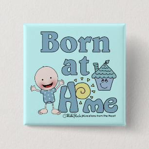 Badge Carré 5 Cm Né à la maison bébé garçon