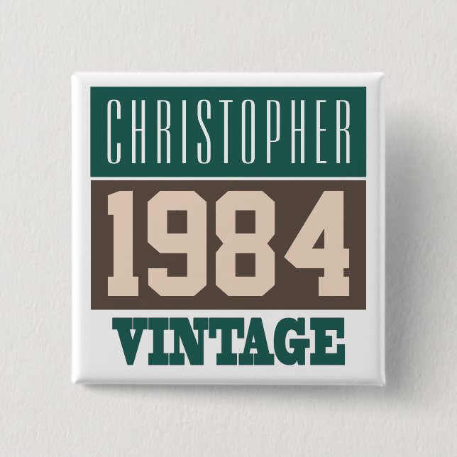 Badge Carré 5 Cm Né en 1984, Cadeau personnalisé (Devant)