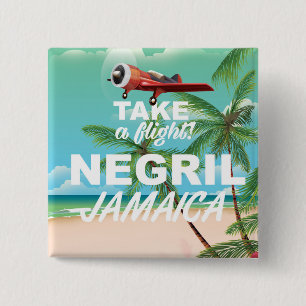 Badge Carré 5 Cm Negril Beach Jamaïque affiche de voyage vintage