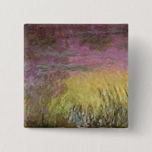 Badge Carré 5 Cm Nénuphars de Claude Monet   au coucher du soleil