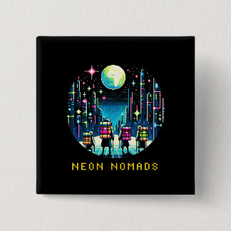 Badge Carré 5 Cm Neon Nomads - Cyberpunk Pixel Art Travel Design