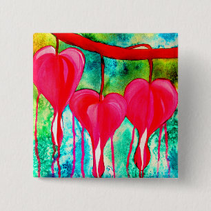 Badge Carré 5 Cm Neon rose Bleeding Coeurs art fleurs