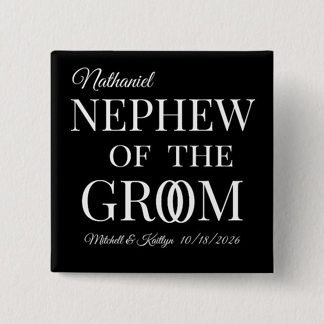 Badge Carré 5 Cm Nephew du Mariage Groom (Devant)