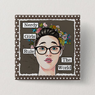 Badge Carré 5 Cm Nerdy Girls dirigent le monde