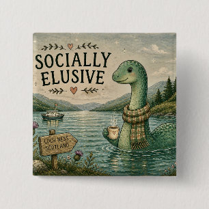 Badge Carré 5 Cm Nessie insaisissable socialement Cryptide cosy Loc