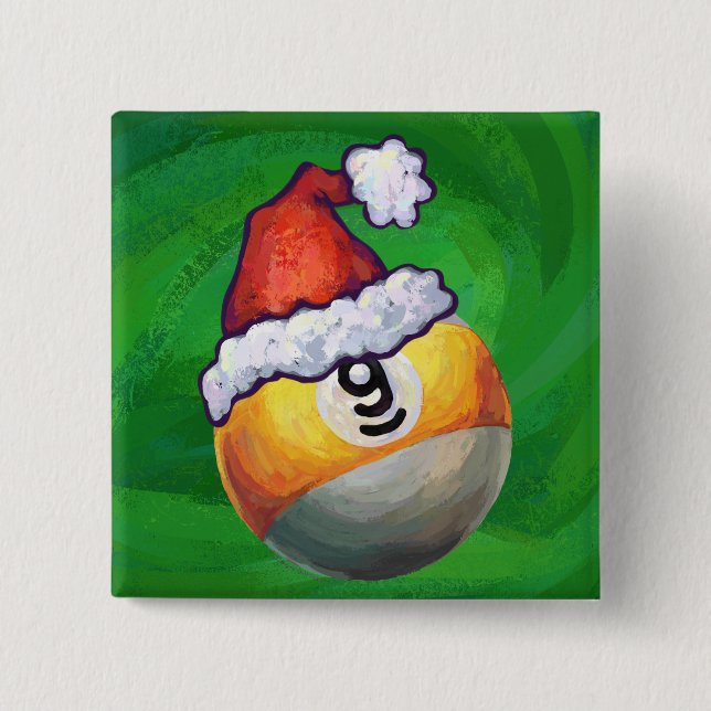 Badge Carré 5 Cm Neuf boule à Santa Hat sur Vert (Devant)